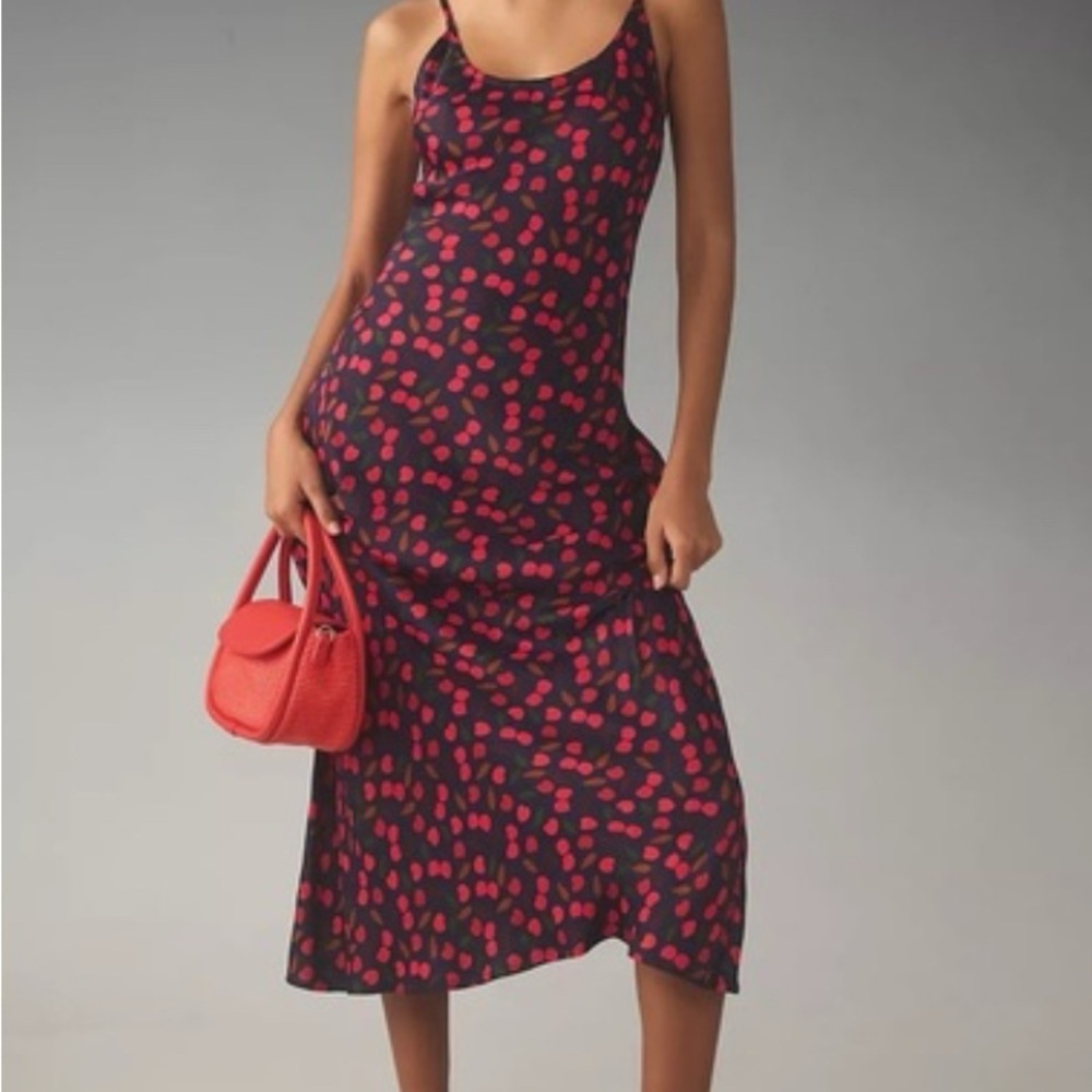 Conditions Apply x Anthropologie Elva printed midi slip dress in cherry